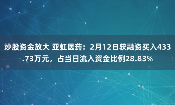 炒股资金放大 亚虹医药：2月12日获融资买入433.73万元，占当日流入资金比例28.83%