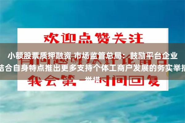 小额股票质押融资 市场监管总局：鼓励平台企业结合自身特点推出更多支持个体工商户发展的务实举措