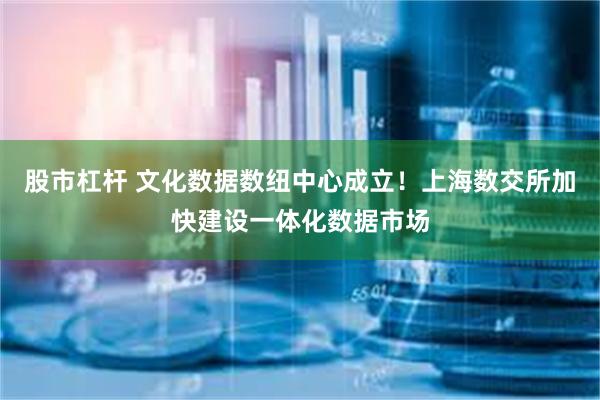 股市杠杆 文化数据数纽中心成立！上海数交所加快建设一体化数据市场