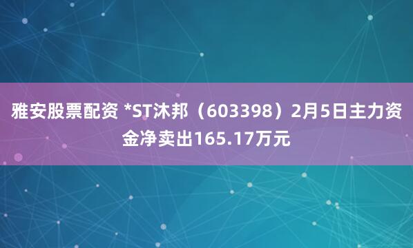 雅安股票配资 *ST沐邦（603398）2月5日主力资金净卖出165.17万元