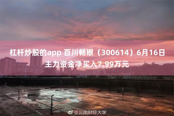 杠杆炒股的app 百川畅银（300614）6月16日主力资金净买入7.99万元
