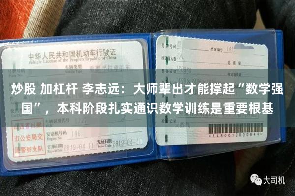 炒股 加杠杆 李志远:大师辈出才能撑起“数学强国”,本科阶段扎实通识数学训练是重要根基